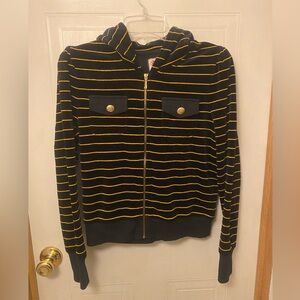 Juicy Couture Black and Yellow Striped Zip-Up Velour Track Jacket